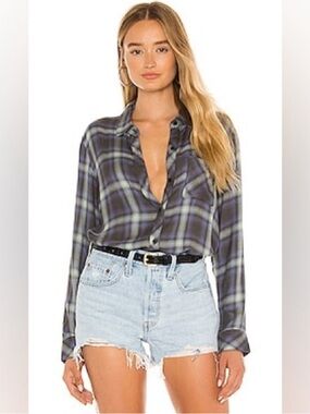 ISO Rails Hunter Plaid Shirt in Mint Ash Blue. NWT.